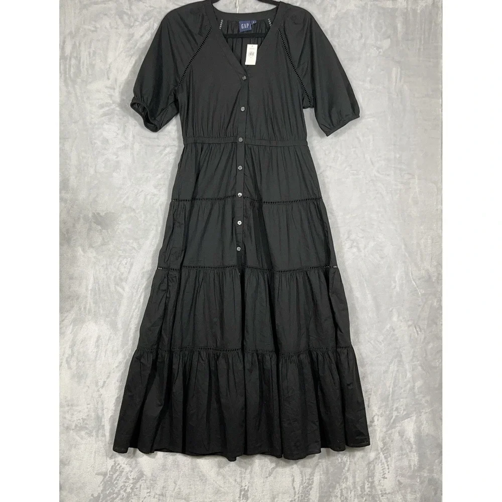 gap eyelet maxi dress Women's Eyelet Drop-Waist Maxi Dress by Gap True Black Size L